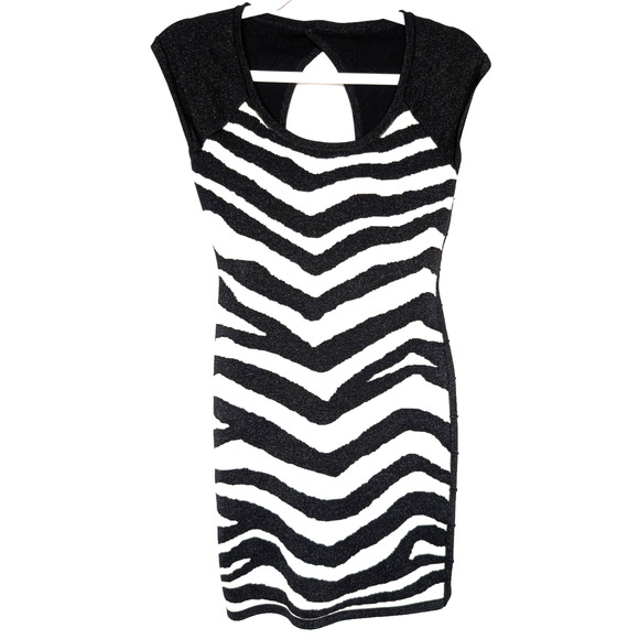 Y2K Forever 21 Zebra Print Metallic Shimmer Bandage Mini Dress Baddie Club Med - Picture 1 of 5